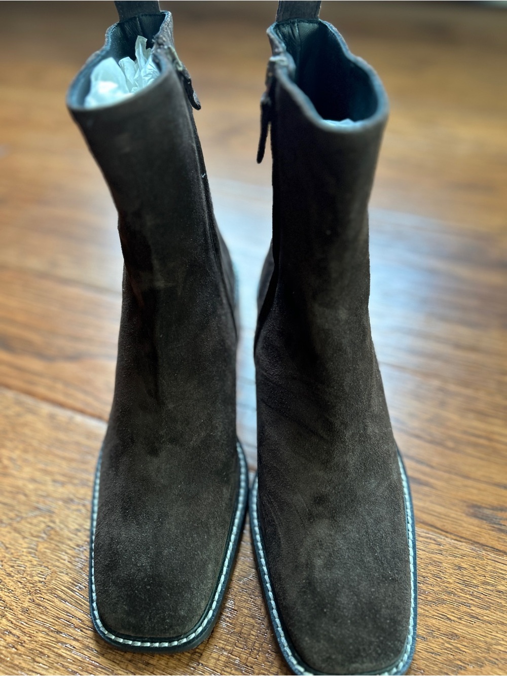 Everlane The City Boot Dark Brown Suede sz 8 Women's Side Zip Block Heel Ankle - Picture 13 of 14